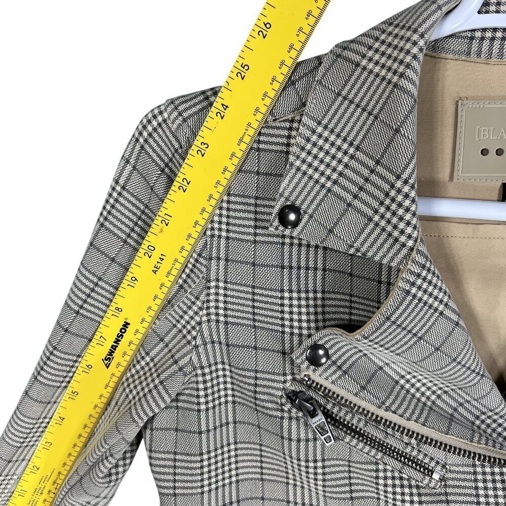 BlankNYC S Windowpane Plaid Moto Jacket Asymmetrical Zip Pockets Faux Suede Chic - Picture 12 of 16